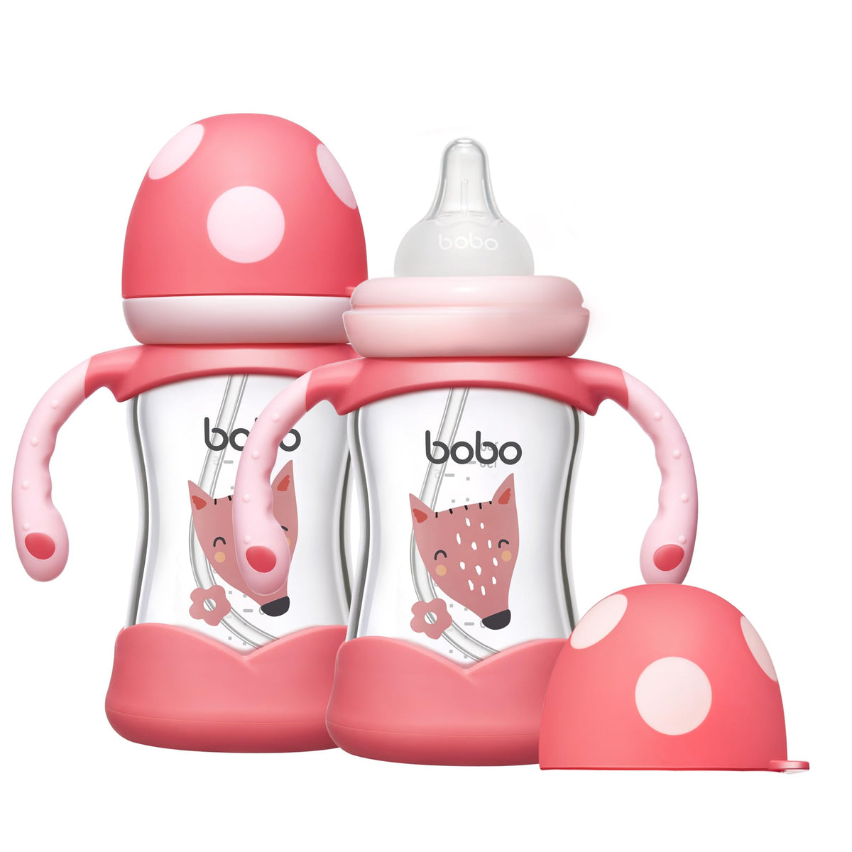 YOHKOH Natural Glass Baby Bottle with Handle, 5.4oz (4-Pack) Green