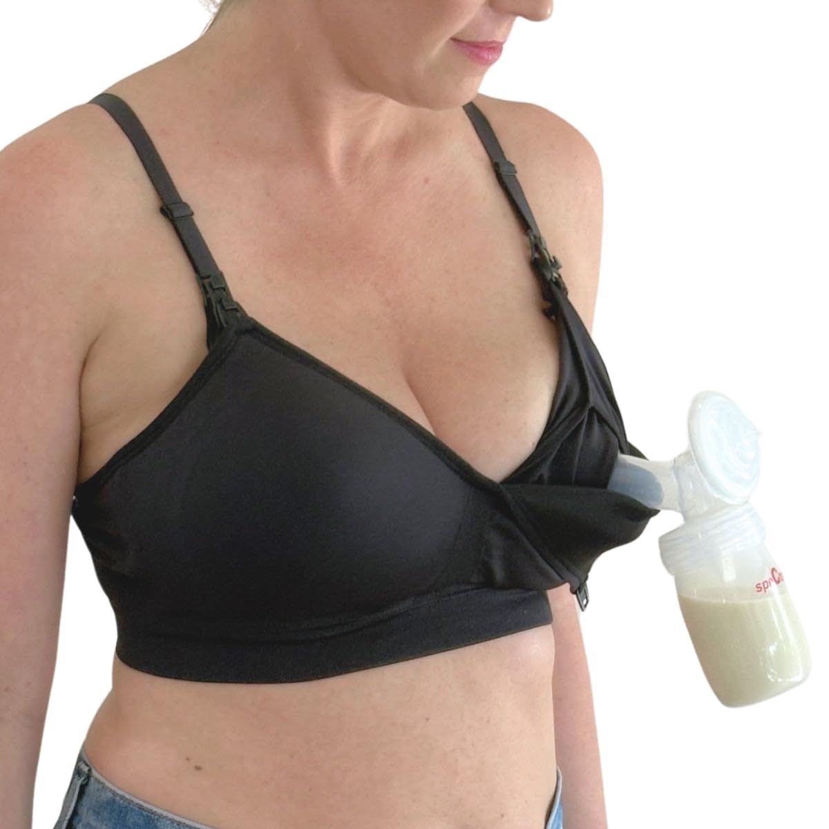 Simple Wishes Pumping Bra Hands Free, Nursing Bra for Breastfeeding Black