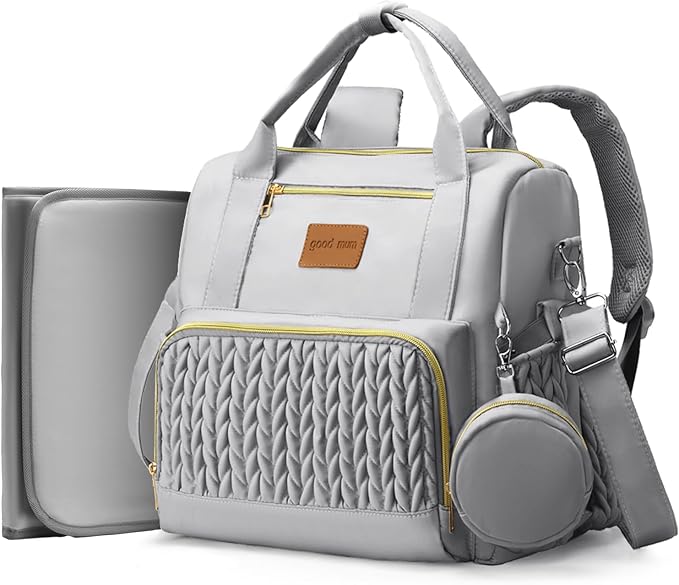 Backpack Diaper Bag,Stylish Waterproof Baby Diaper Bags with Changing Pad,Insulated Pockets,Multi-Function Travel Diaper Backpacks,Newborn Essentials, Grey