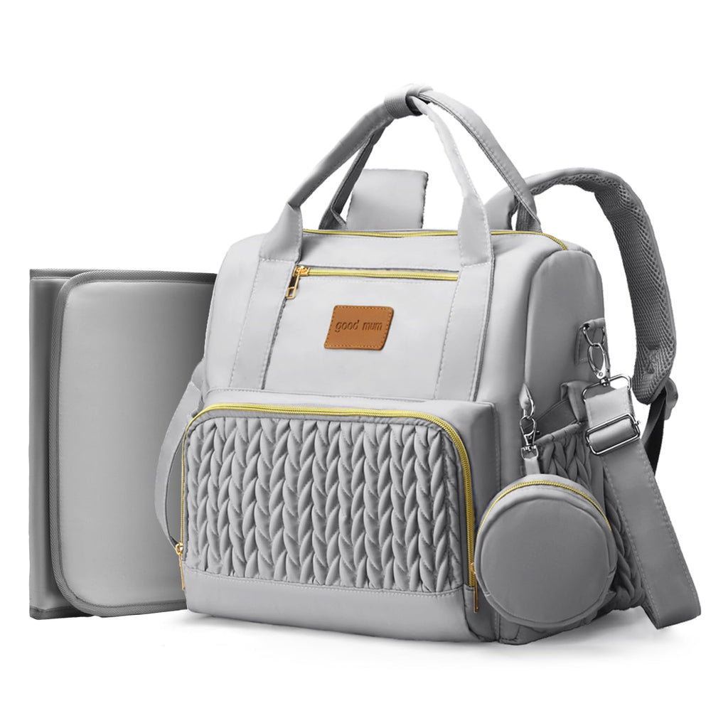 Backpack Diaper Bag,Stylish Waterproof Baby Diaper Bags with Changing Pad,Insulated Pockets,Multi-Function Travel Diaper Backpacks,Newborn Essentials, Grey