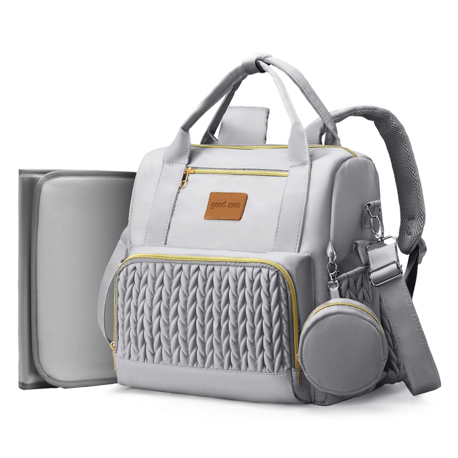 Backpack Diaper Bag,Stylish Waterproof Baby Diaper Bags with Changing Pad,Insulated Pockets,Multi-Function Travel Diaper Backpacks,Newborn Essentials, Grey