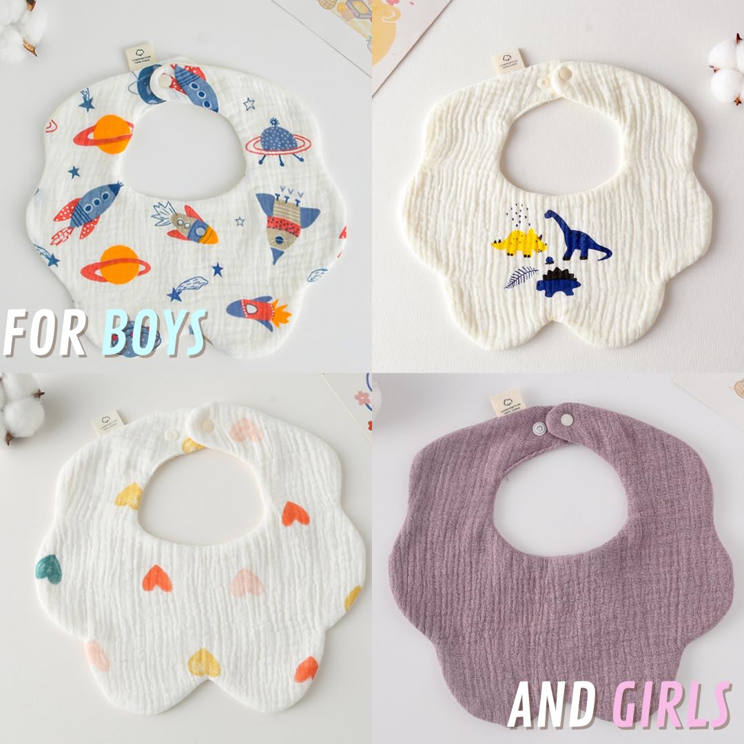 Canjolie 4 Pack Baby Bandana Bibs - Super Absorbent for Drooling & Teething - Soft, Flower Shape (0-24 Months)