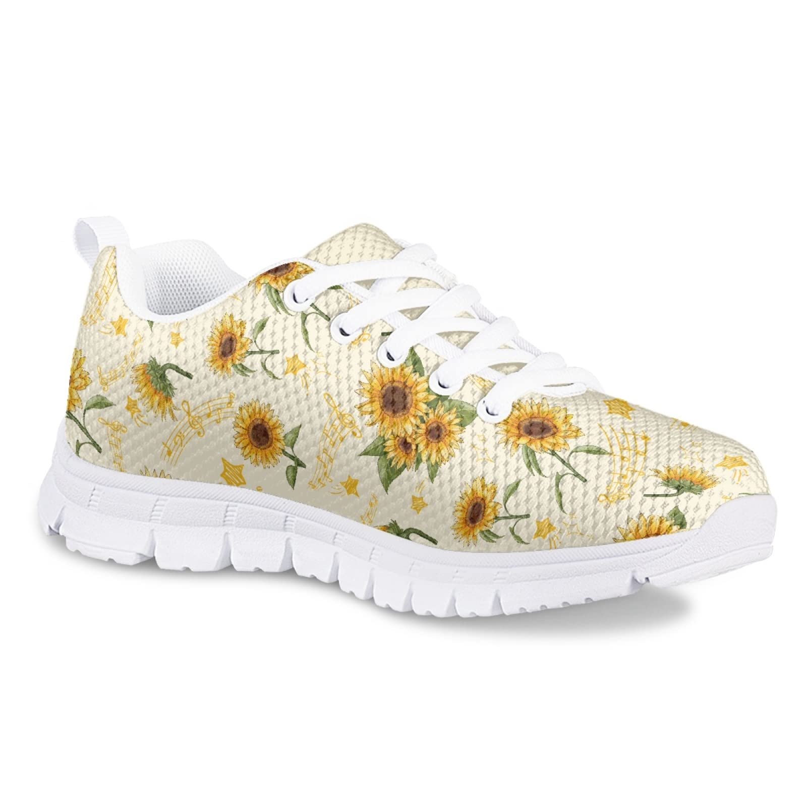 MARSVOVO Pre Walking Shoes for Boy Girl Lightweight Breathable Athletic Slip On Sneakers Classic Comfortable Resistant Sport Play Girl Running Shoes Yellow Sunflower Pattern Size 11 US
