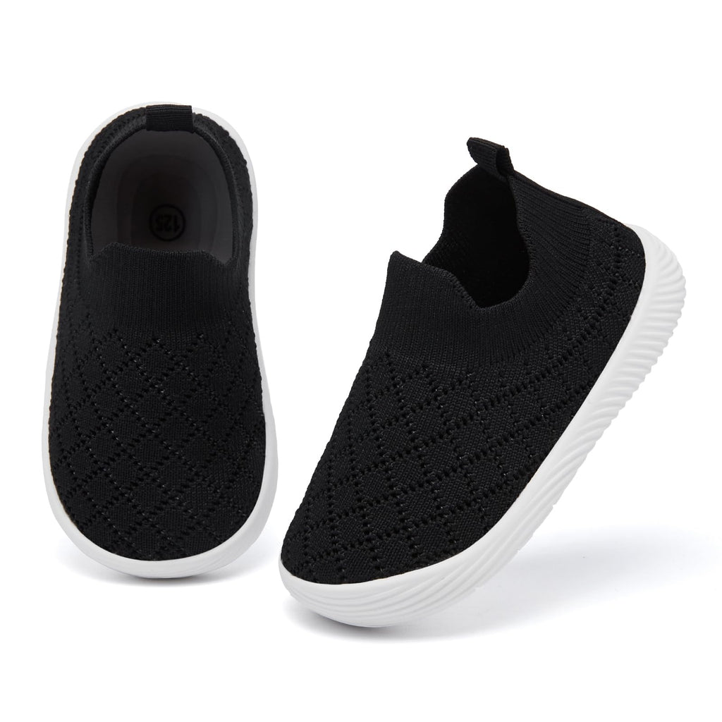 MORENDL Toddler Shoes Baby Walking Sock Shoes Non-Slip Breathable Boys & Girls Sneakers Infant Tennis Shoe Mesh Black 9-12Months