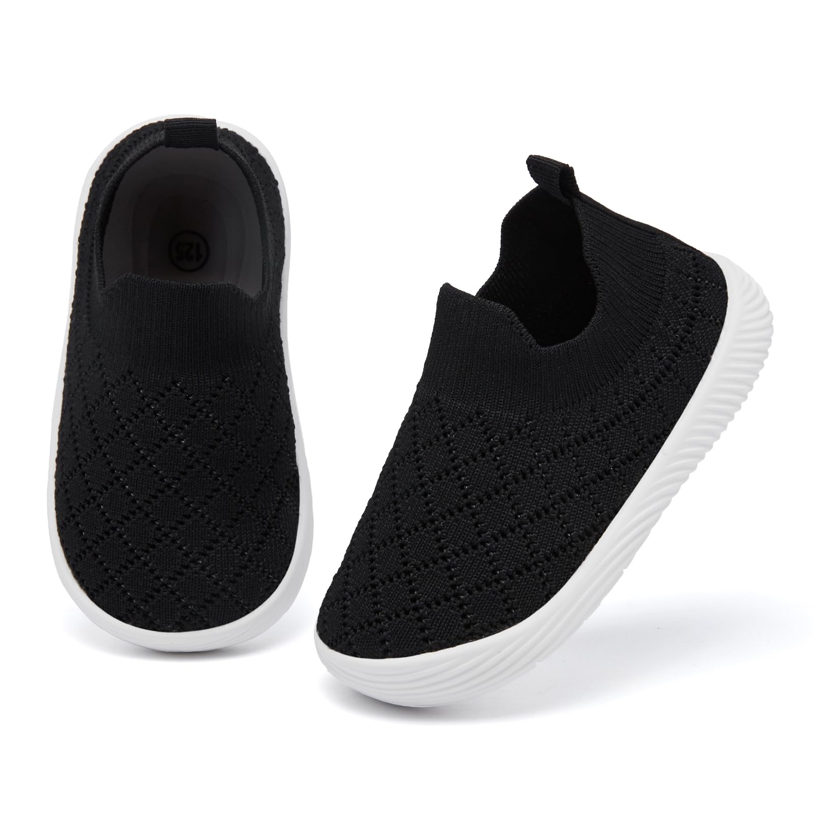 MORENDL Toddler Shoes Baby Walking Sock Shoes Non-Slip Breathable Boys & Girls Sneakers Infant Tennis Shoe Mesh Black 9-12Months