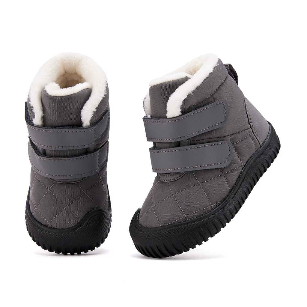 BMCiTYBM Toddler Baby Snow Boots Winter Two Strap Easy On Shoes Boys Girls Cold Weather Baby Faux Fur Shoes Grey Size 8
