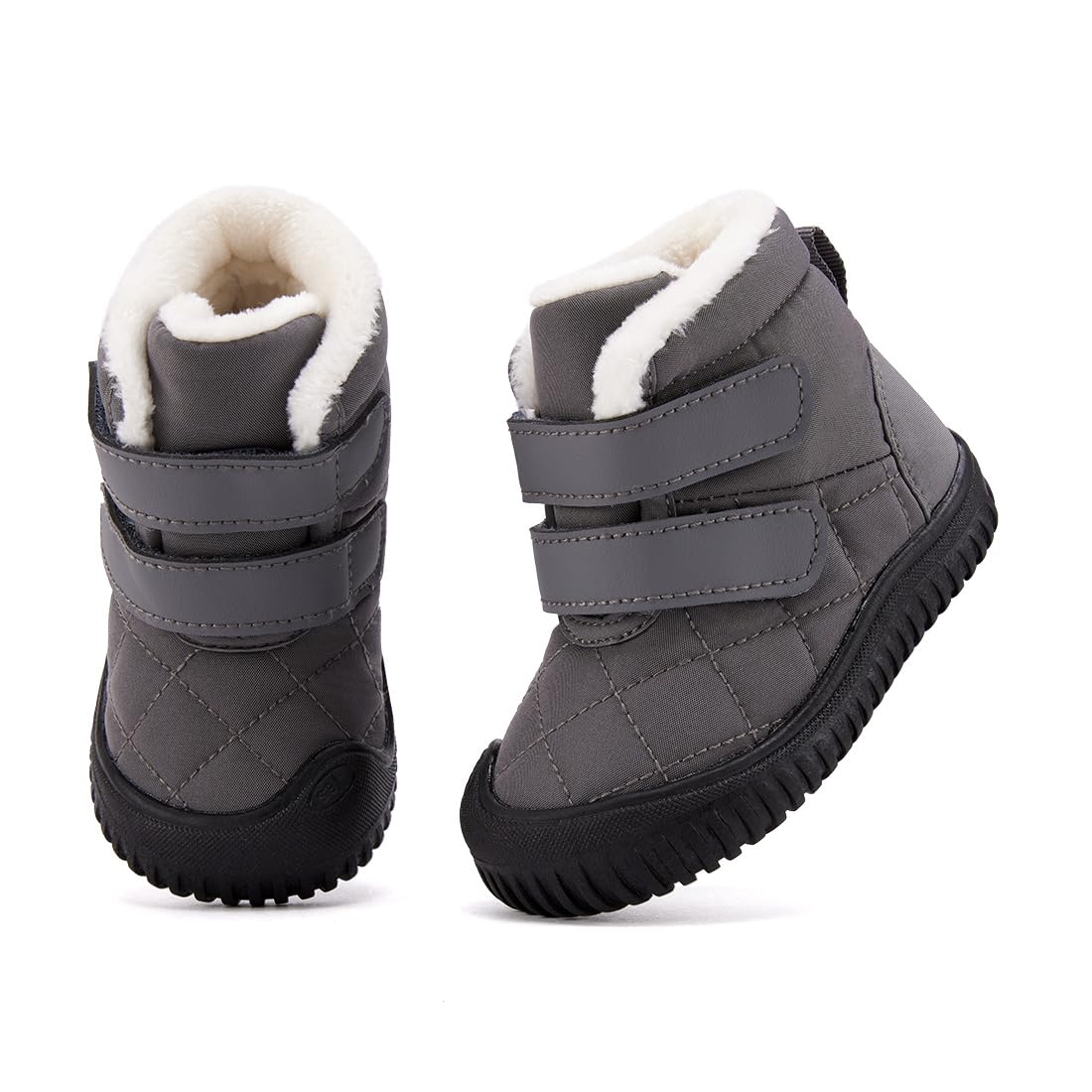 BMCiTYBM Toddler Baby Snow Boots Winter Two Strap Easy On Shoes Boys Girls Cold Weather Baby Faux Fur Shoes Grey Size 8