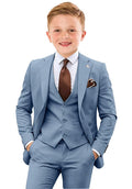 Little Boys Tuxedo Suit Formal Wedding Outfit Kids Blue Suits for Toddle Boys Dress Clothes 4 Piece Set with Tie Size 3