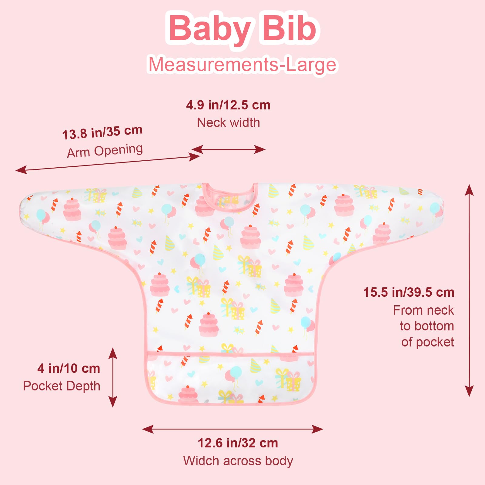 Accmor 5 Pack Long Sleeve Bibs, Baby Smock Waterproof Sleeved Bib Smock for Baby Toddler 24-36 Months