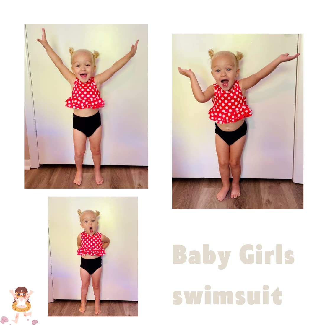 Toddler Little Girls Swimsuit Two Piece Mouse Ruffle Bathing Suit Bikini Tops Bottoms Swimming Suit Swimwear Beach Wear Polka Dot 3T - 4T