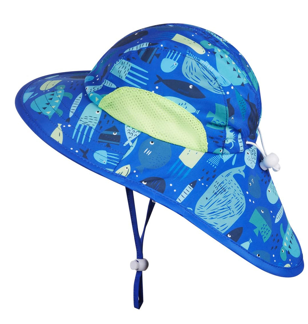 Toddler Baby Boys Swimsuit Rashguard One Piece Zipper Bathing Suit with Sun Hat Infant Swimwear Sunsuit UPF 50+（Ocean，12-18 Months）