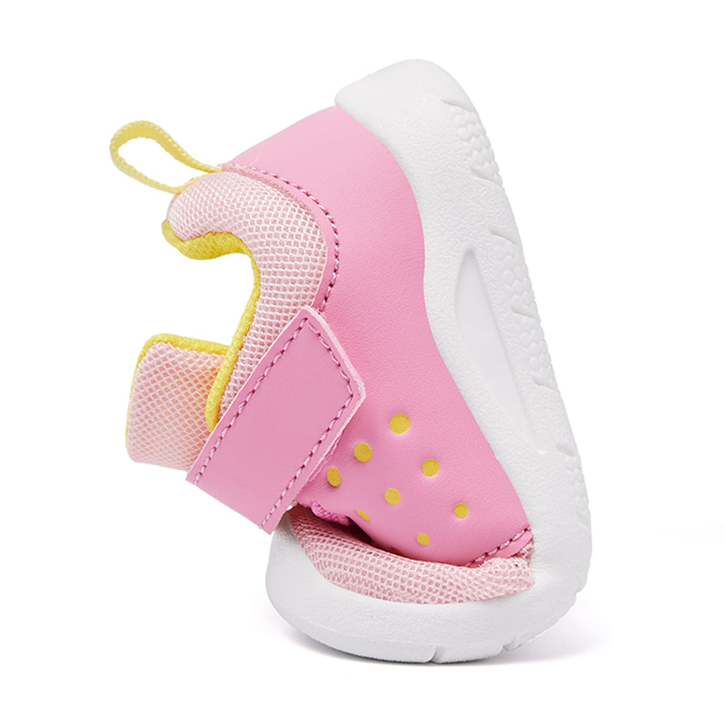 MORENDL Toddler Baby Shoes 0-4 Years Boy Girl Lightweight Breathable Non-Slip Sports Sneakers Running Walking Tennis Barefoot Shoes Pink Yellow 12-15Months