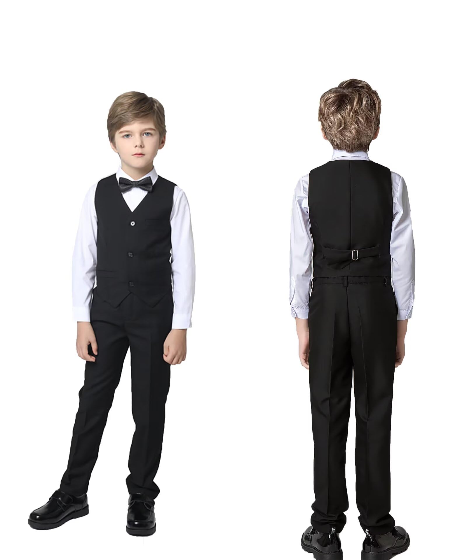 Boys Suit Slim Fit Outfit Suits Kids 6 Piece Jacket Vest Pants Black 6