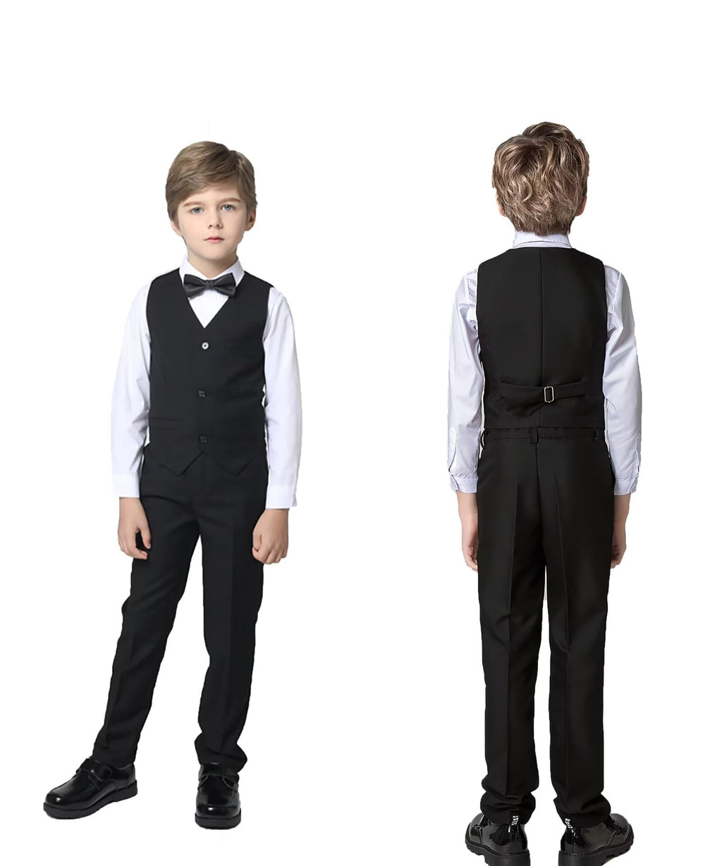 Boys Suit Slim Fit Outfit Suits Kids 6 Piece Jacket Vest Pants Black 20