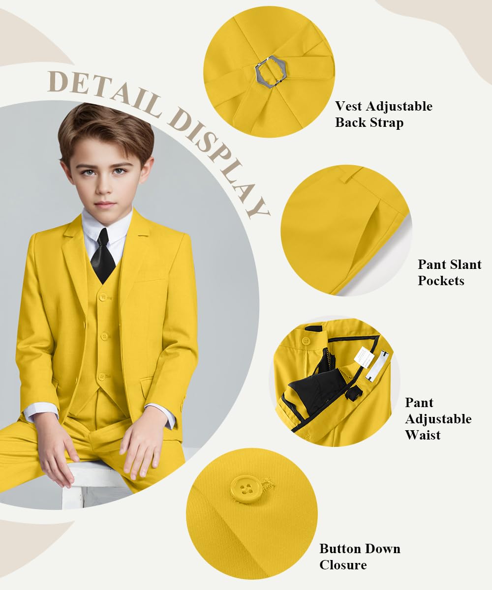 Suits for Boys Suit Set First Communion Dress Clothes Tuxedo Yellow Size 8