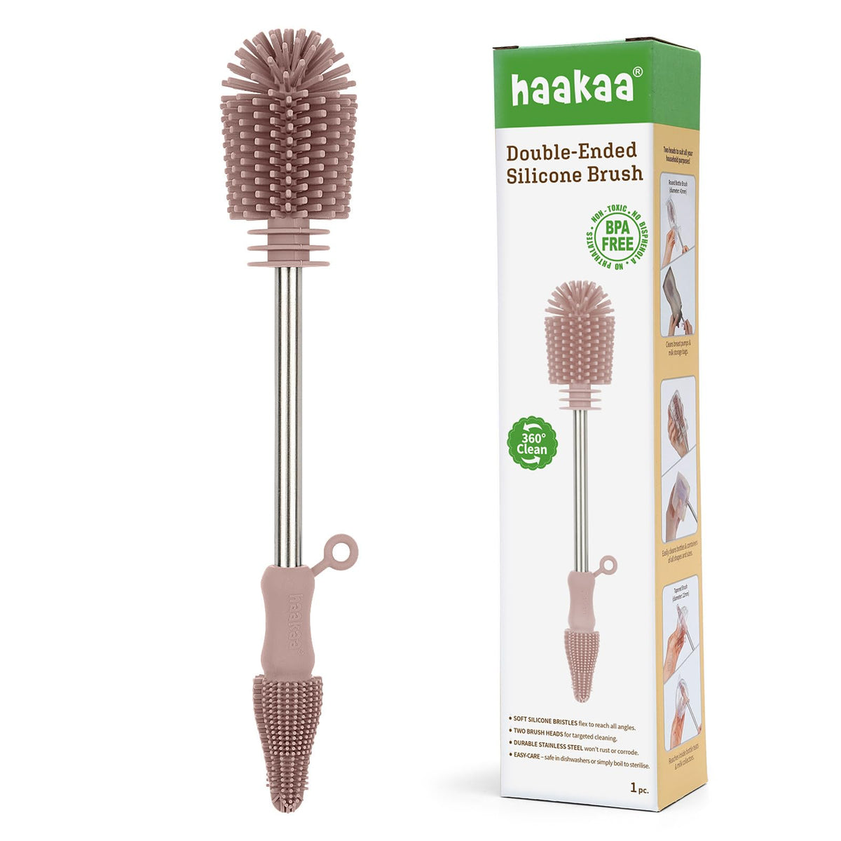 haakaa Silicone Cleaning Brush Kit - SUVA Grey - Bottle Brush for Breast Pumps, Breast Milk Collector, Baby Bottles, Nipples, Breastmilk Storage Bags
