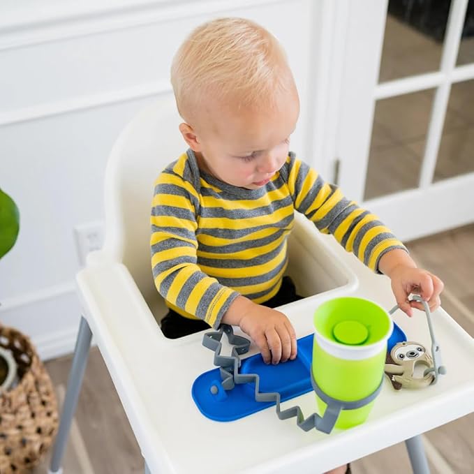 BUSY BABY Silicone Mat Bundle - 1 Original Mat Plus 1 Mini Mat, New Stronger Suction Cups, 6 Straps to Secure Baby Essentials and Keep Them Off The Floor, Baby Led Weaning, Wet Bag Included (Pink)