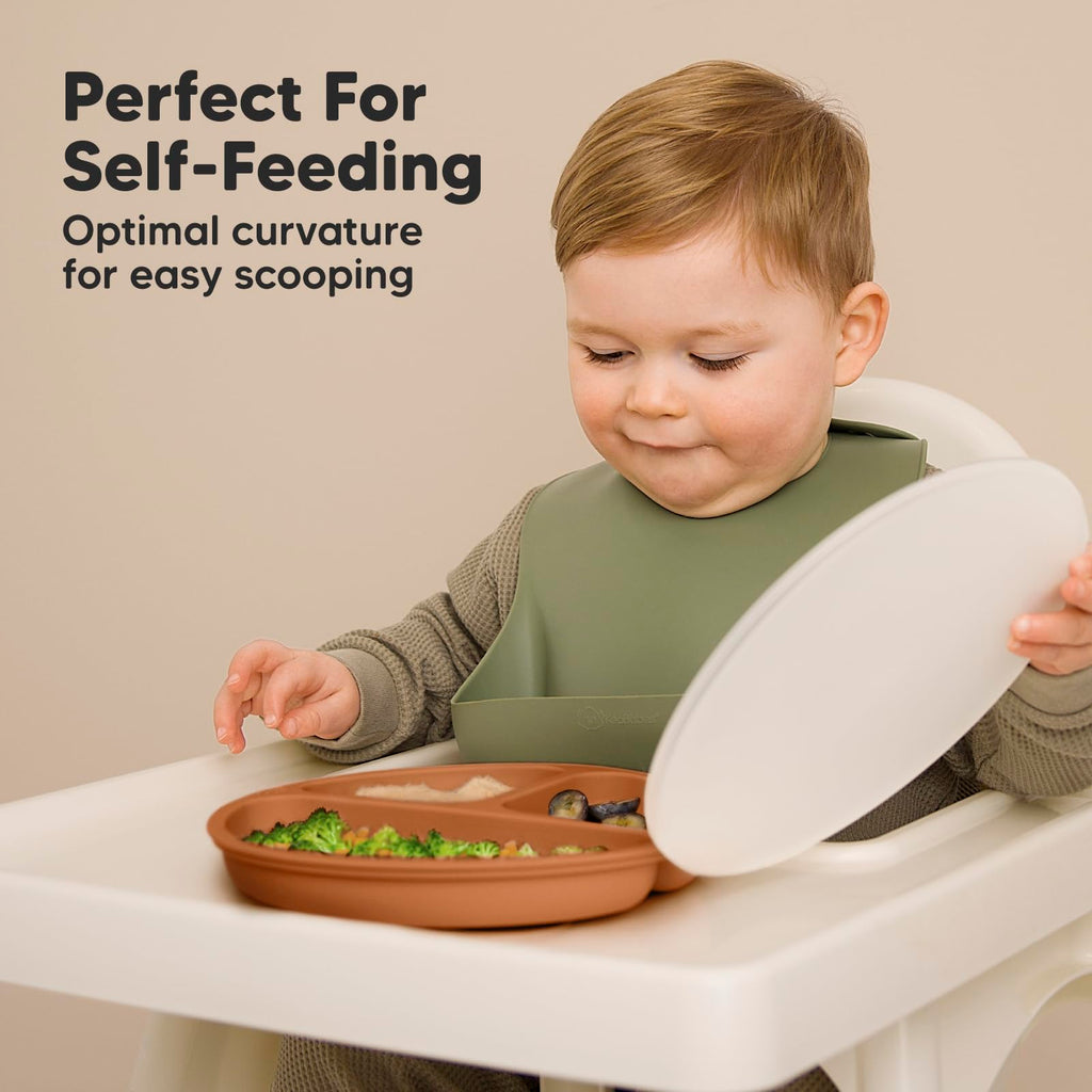 KeaBabies Suction Plates with Lids for Baby, 3pk 100% Silicone (Terracotta)