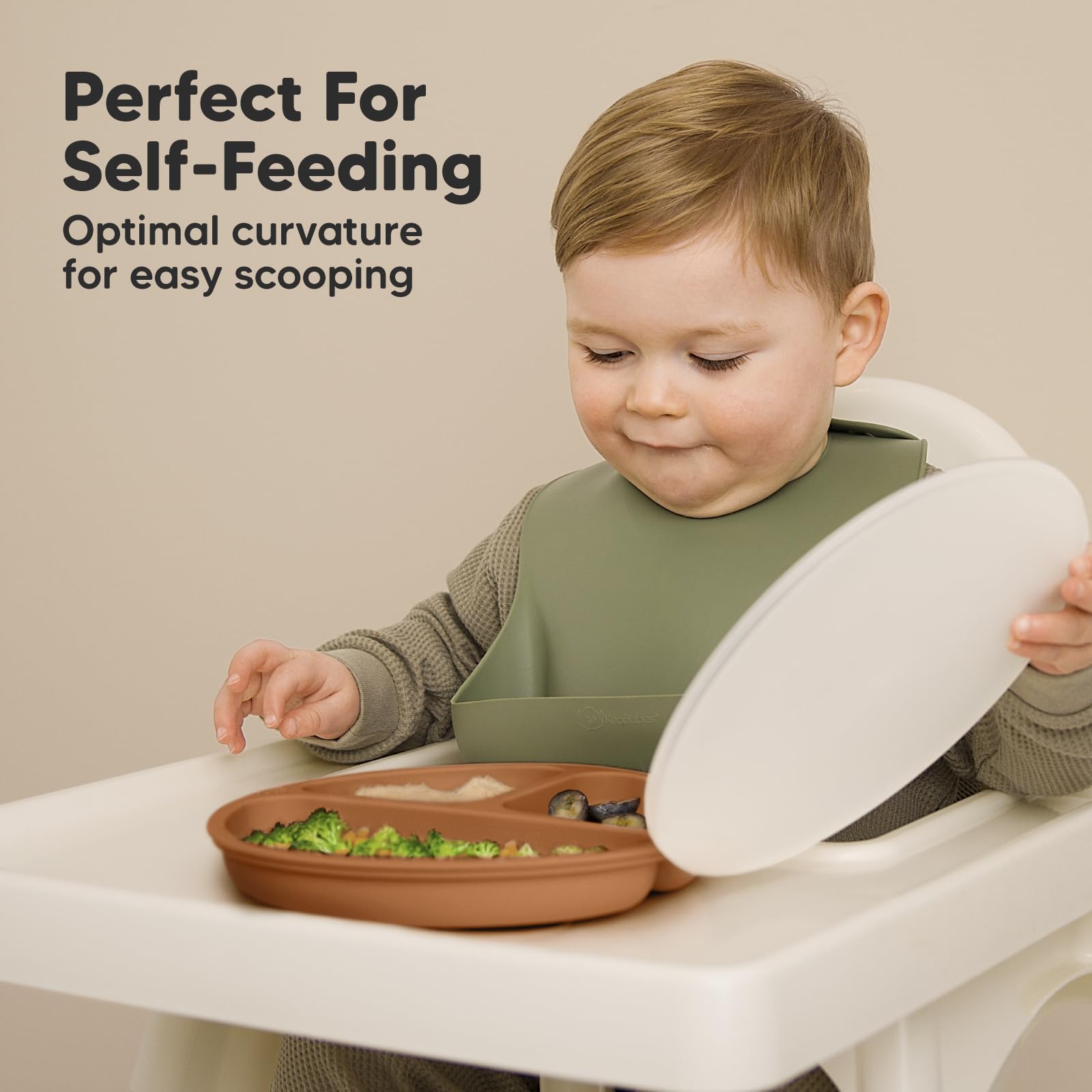 KeaBabies Suction Plates with Lids for Baby, 3pk 100% Silicone (Terracotta)