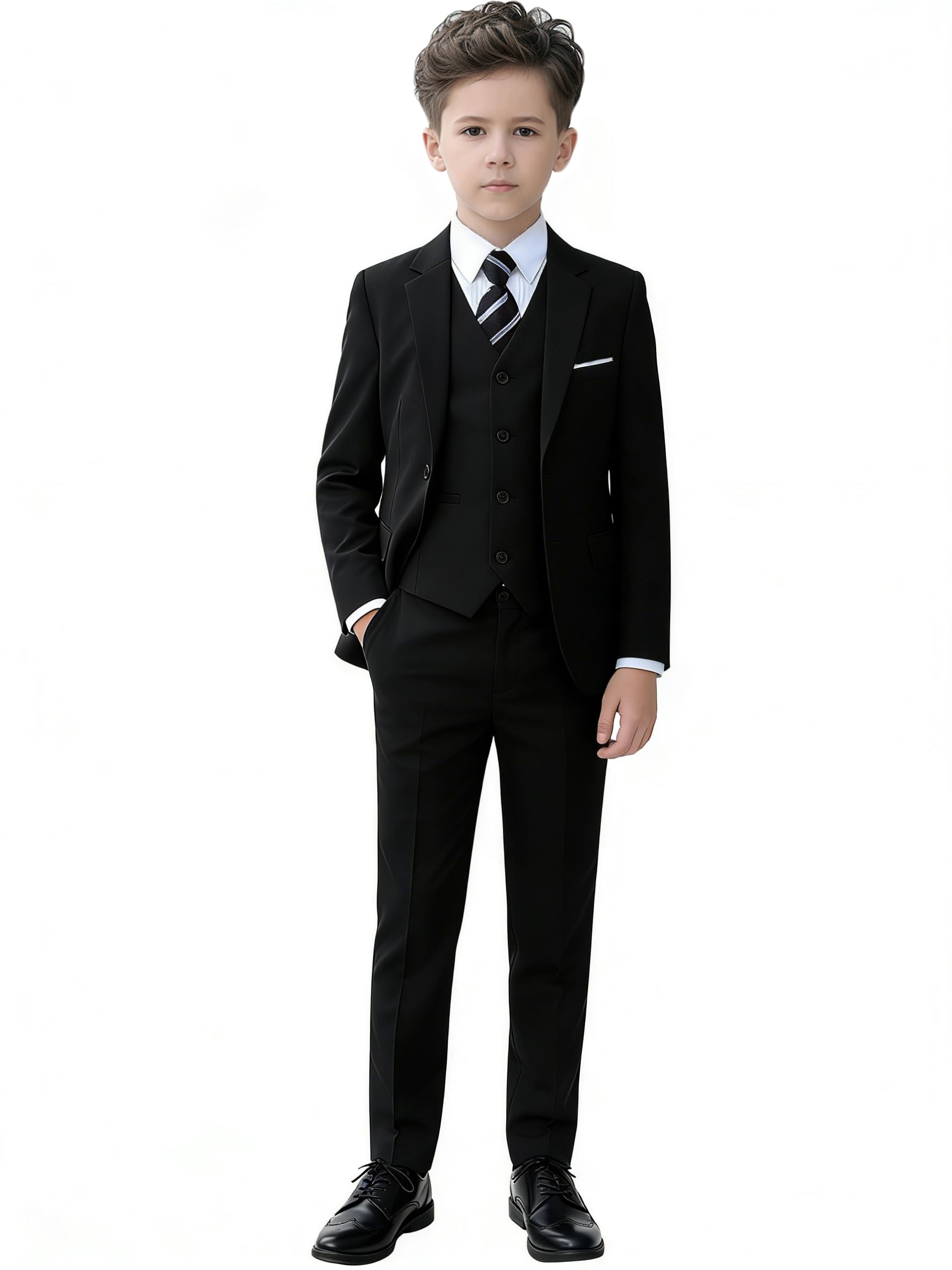 YuanLu Toddler Tuxedo Kids Black Slim Fit Outfit Boys Formal Suit Size 4T