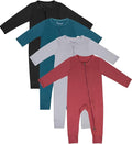 Jimonda Baby Footless Pajamas,Two Zip Closure Long Sleeve Romper,Infant Clothes Pjs 4 Pcs
