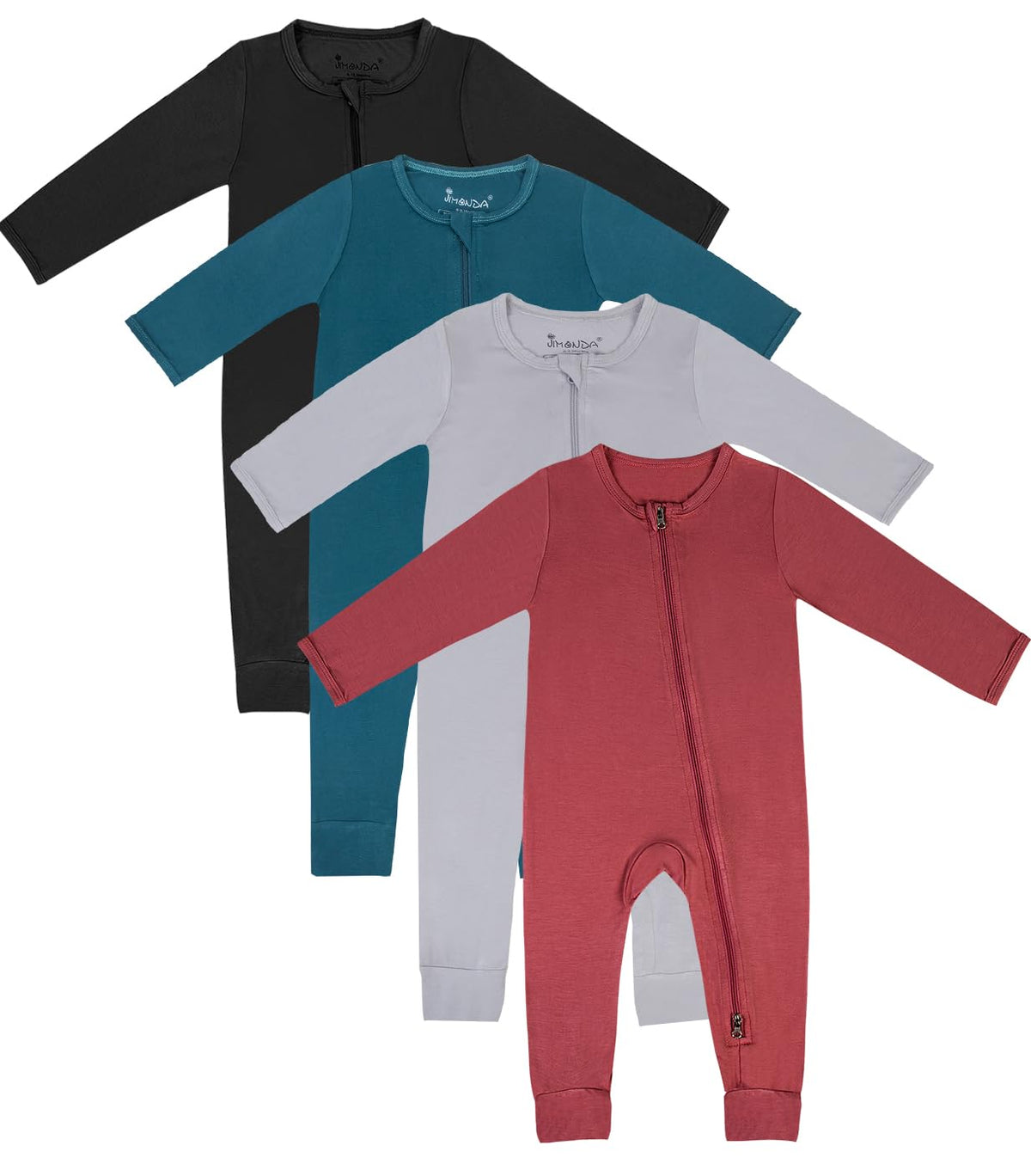 Jimonda Zip-up Baby Footless Pajamas 4Packs(Bl&Re&Eme&Str,0-3M)