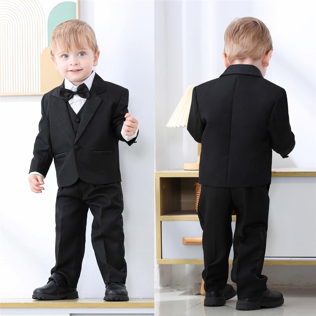 Dressy Daisy Baby Boy 5 Pcs Formal Tuxedo Suits, Black, Size 9 Months