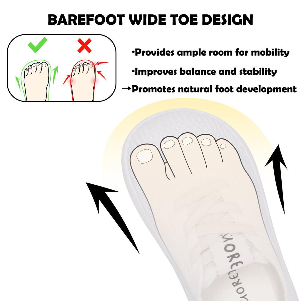 MORENDL Toddler Wide Toe Box Barefoot Shoes Baby First Walking Shoes Boys Girls Non-Slip Zero Drop Minimalist Sneakers White 12-15 Months