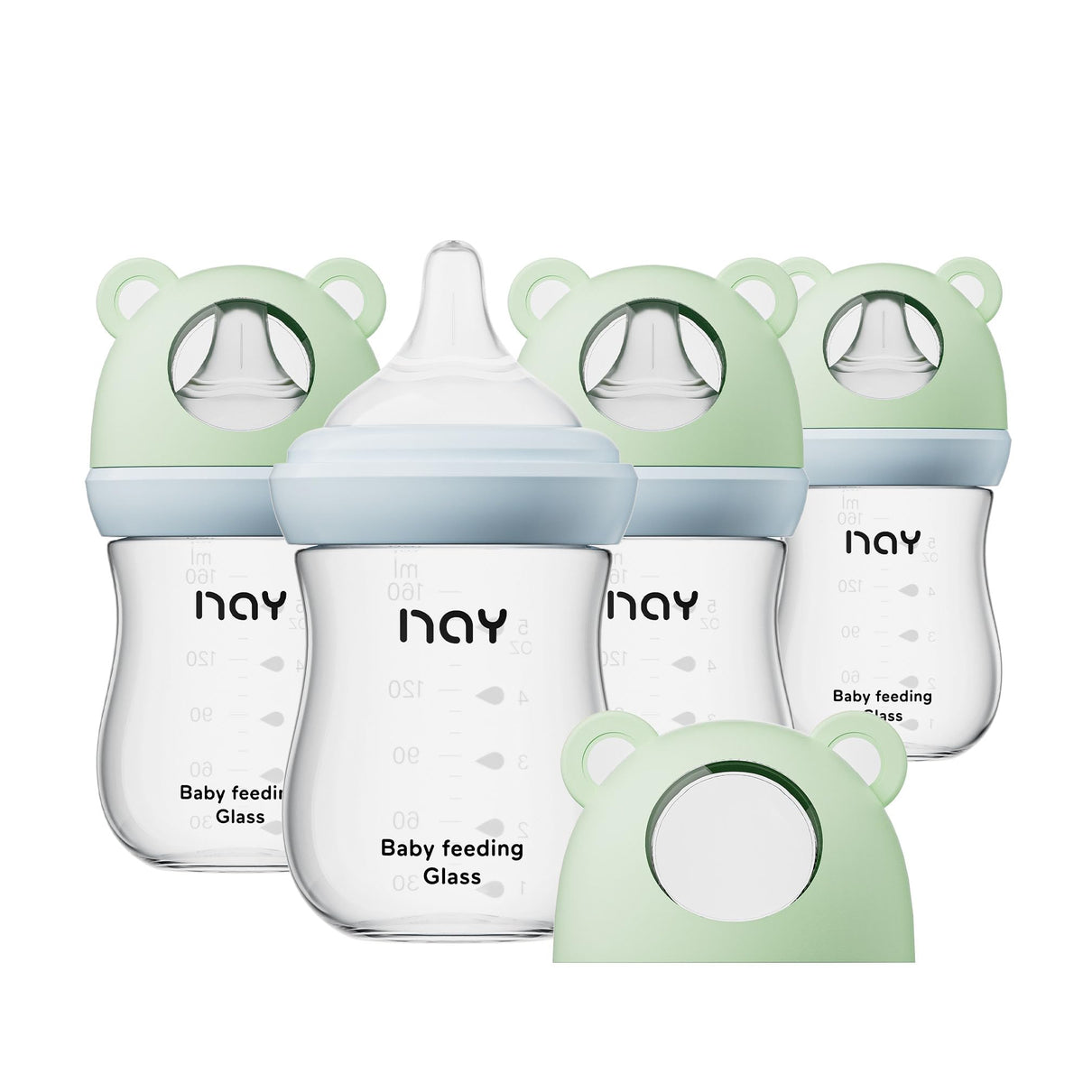 yanyoyo Natural Glass Baby Bottle for Breastfeeding Babies, 3oz Newborn Anti-Colic Baby Bottle with Slow Flow Nipples (SS), Clear, Wide Neck, 2 Pack, 0 Months+