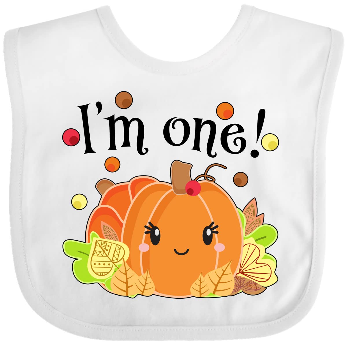 inktastic I'm One- Pumpkin Birthday Autumn Baby Bib Heather and White 331b5