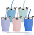 Kids Cups with Straws and Lids, 5 Pack 12oz Spill Proof Toddlers Straw Cup with Lid, Stainless Steel Kid Cups with Lids for School, Outdoor, Multicolor