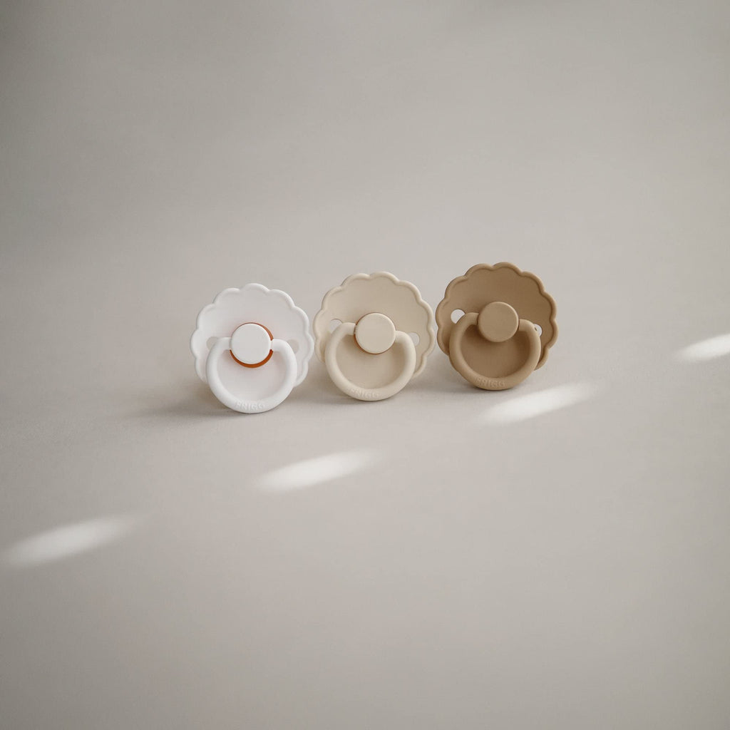 FRIGG Daisy SilkySoft Silicone Baby Pacifier | Made in Denmark | BPA-Free (Powder Blush/Cream, 6-18 Months)