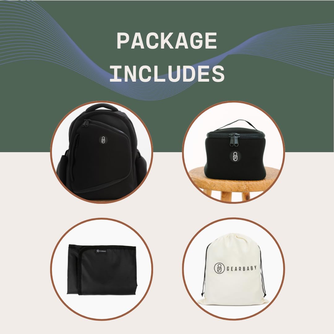 Gearbaby Breast Pump & Diaper bag Compatible with Spectra S1, S2, Medela, Neoprene Wearable Baby Breast Milk cooler Travel Diaper Bag Backpack for Working Mom and Family with Changing Pad (Black)