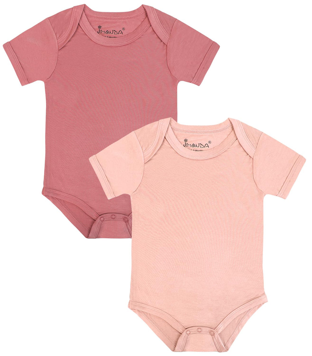 Jimonda Baby Bodysuits Rayon from Bamboo Short Sleeve Baby Boys Girls Rompers Soft Outfits Newborn Clothes (Sakura pollen&Rosered,18-24 Months)