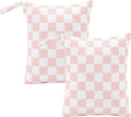 Pink Checkered Waterproof Wet Dy Diaper Bag for Baby Essentials, Travel, Swimsuit, Beach Bag Accessories, Aesthetic Trendy Cute Toddler Baby Cloth Bag Pouch, Pack of 2