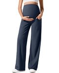 G4Free Maternity Wide Leg Pants Over The Belly Stretchy Lounge Comfy Pregnancy Casual Trousers with Pockets(Dark Navy,S,Regular)
