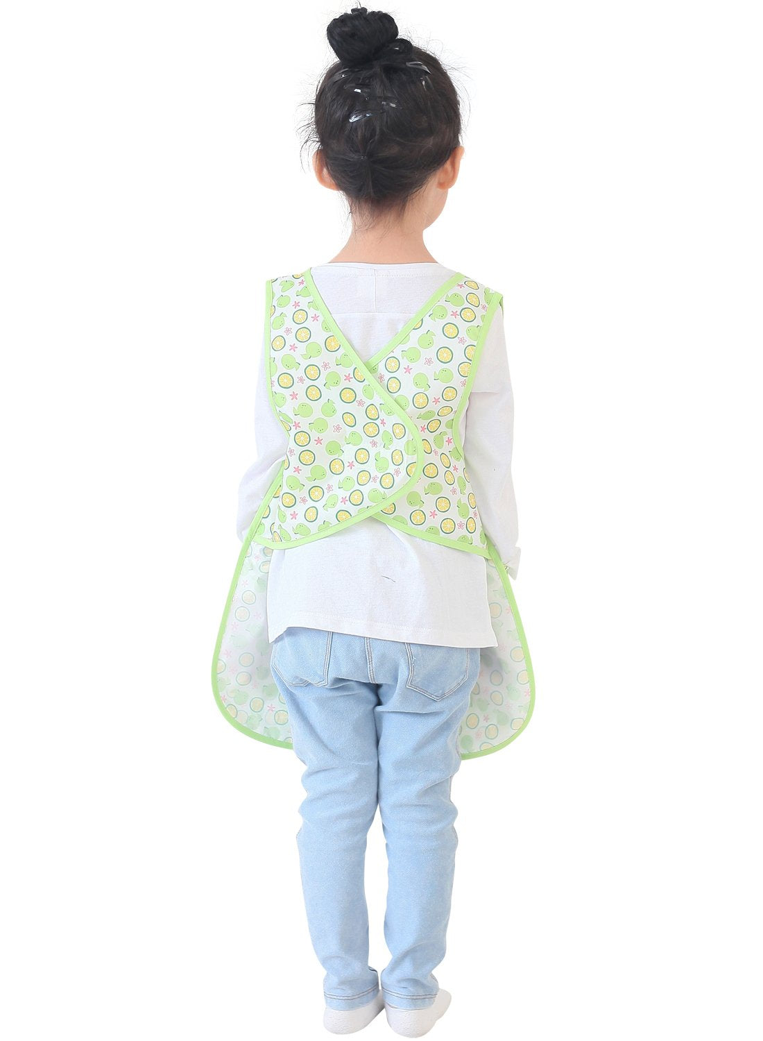 Plie Kids Painting Apron – Waterproof Art Smock for Toddlers & Preschoolers, Messy Play, Baking, Crafts, Cooking, Sensory Activities, Mealtime (Ages 1–10), Green Orange (37-M)