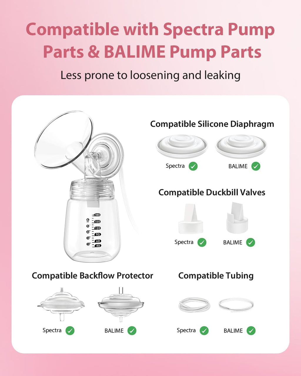 BALIME 8Pcs Pump Parts Compatible with Spectra S1/S2/9 Plus, Duckbill Valves, Backflow Protector Membrane and Tubes (Not Original Spectra Accessories)