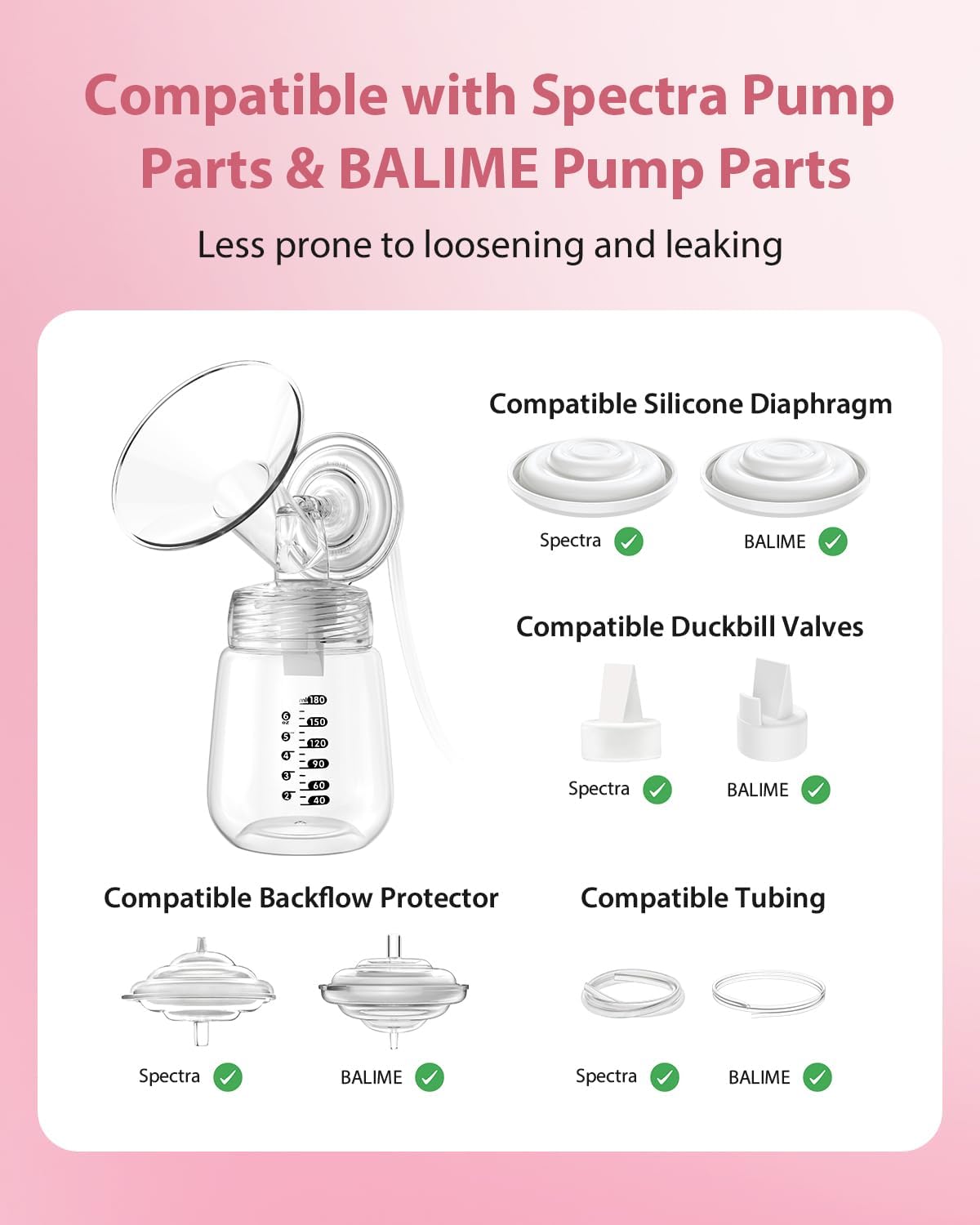 BALIME 8Pcs Pump Parts Compatible with Spectra S1/S2/9 Plus, Duckbill Valves, Backflow Protector Membrane and Tubes (Not Original Spectra Accessories)