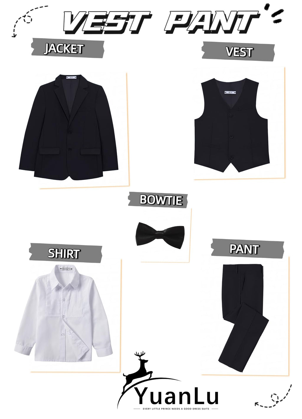 YuanLu Kids Suits for Boys Formal Slim Fit Tuxedo Black Youth Suits Size 14