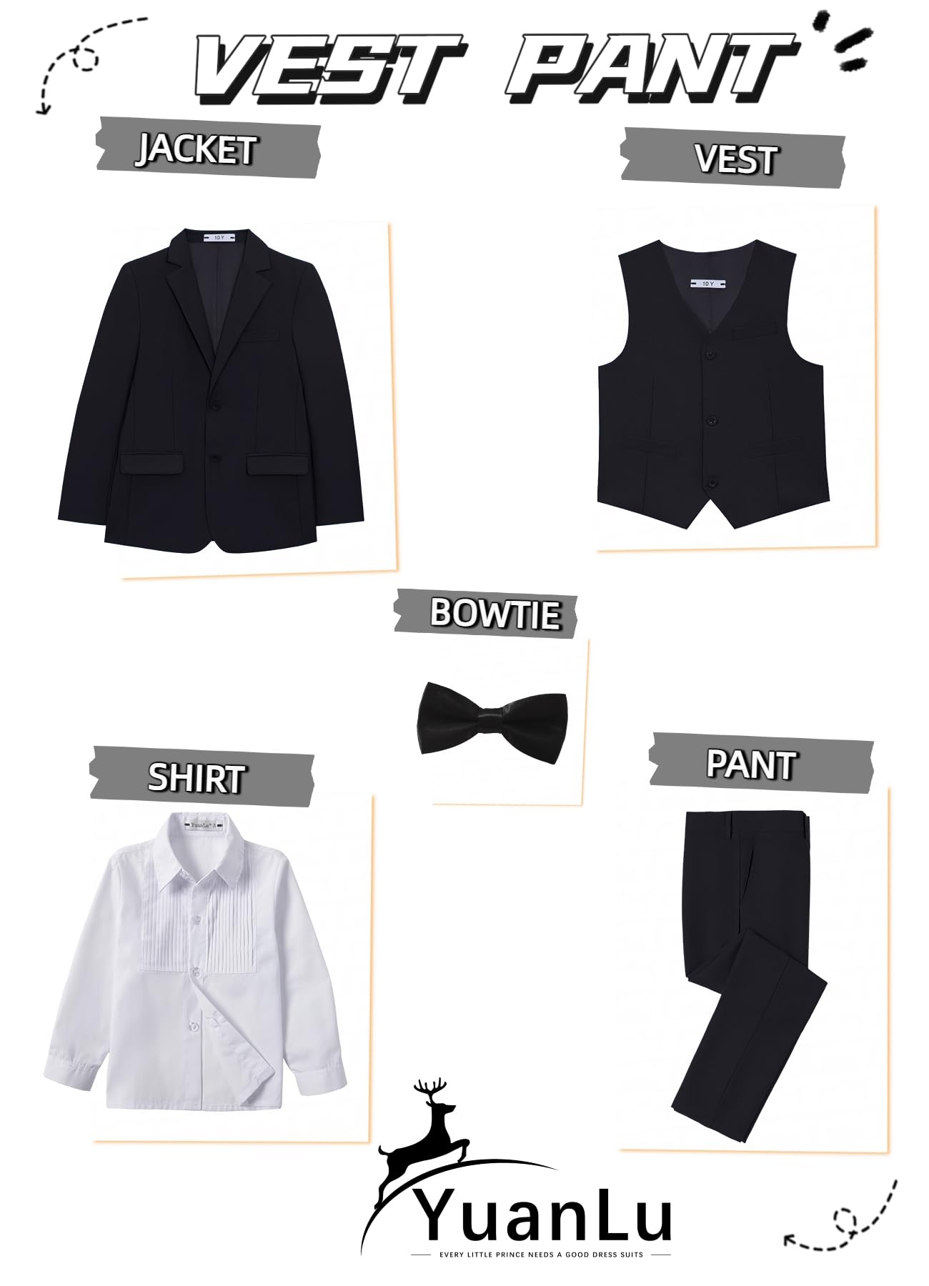 YuanLu Kids Suits for Boys Formal Slim Fit Tuxedo Black Youth Suits Size 14