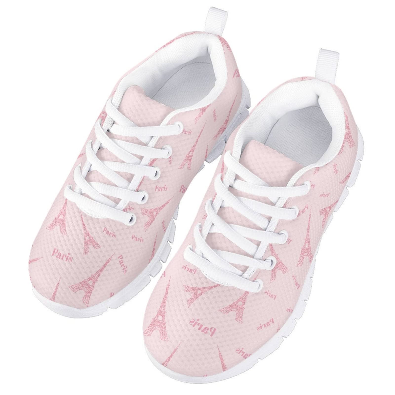 MARSVOVO Toddler Girl Slip On Sneakers Lightweight Breathable Athletic Slip On Girl Running Shoes Comfortable Lace-up Sport First Shoes for Walking Boy Girl Pink Eiffel Tower Design Size 11 US