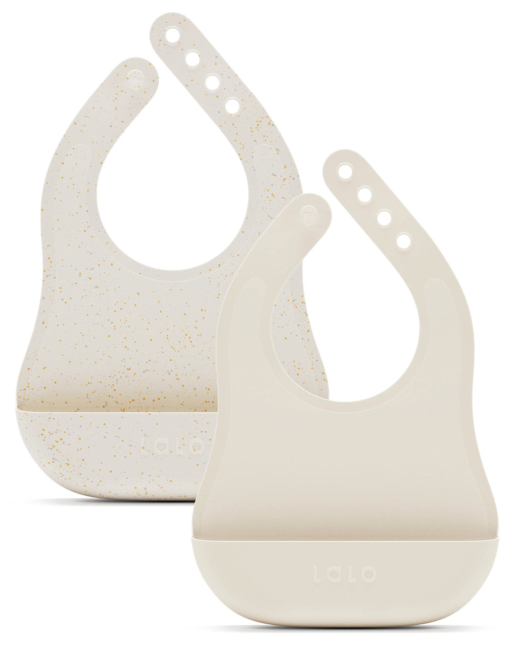 Lalo The Bib - Waterproof, Non-Toxic Silicone Baby Bib with Adjustable Neck Band & Silicone Food Pouch Catcher, Set of 2 - Oatmeal