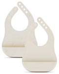 Lalo The Bib - Waterproof, Non-Toxic Silicone Baby Bib with Adjustable Neck Band & Silicone Food Pouch Catcher, Set of 2 - Oatmeal