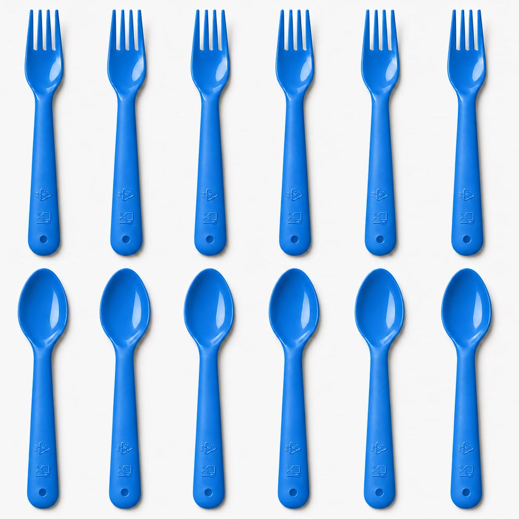 Muulaii 12 Pcs Kids Forks and Spoons, Plastic Kids Utensils Set, Blue