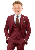 Baby Boy Dress Clothes 4 Piece Burgundy Kids Suits for Boys Wedding Ring Bearer Outfit Slim Fit Tuxedo Formal Set Size 2