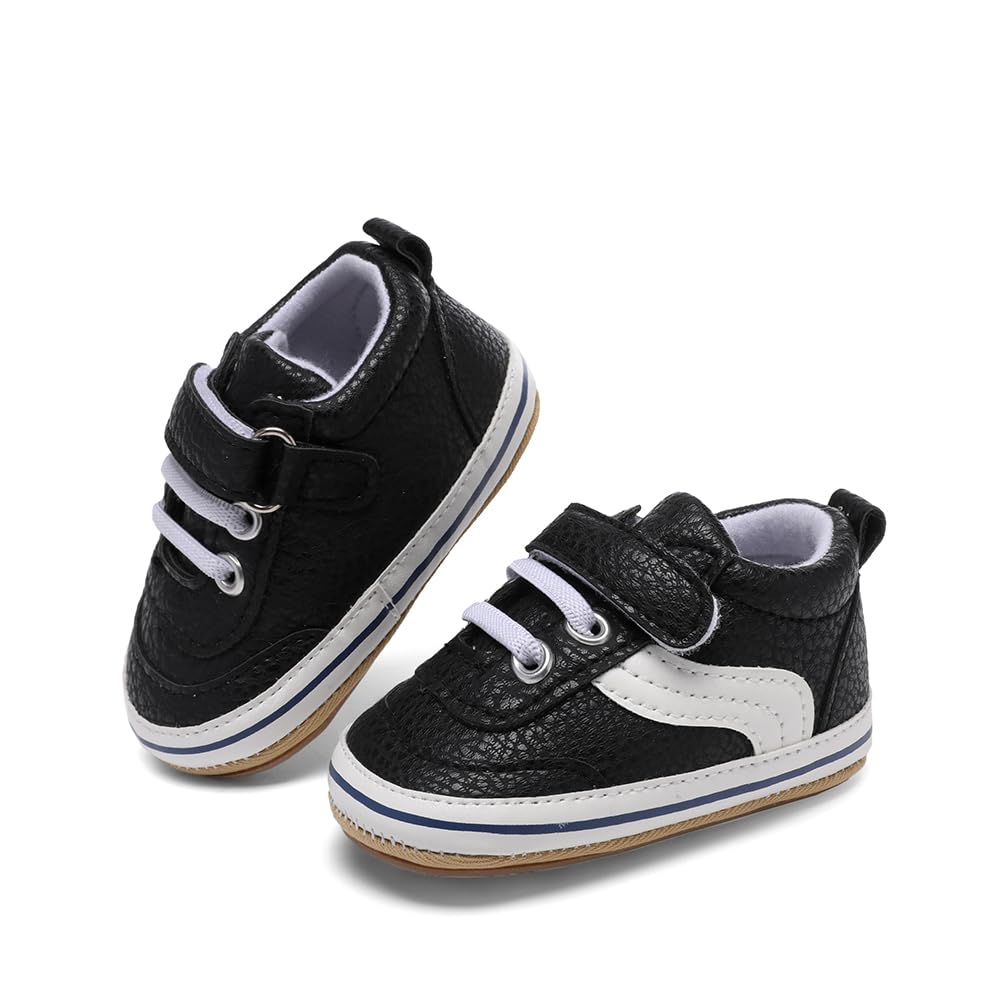 Clowora Baby Boys Girls Shoes Non-Slip Rubber Sole Sneakers Infant First Walking Toddler Crib Shoes Newborn Loafers Flats. (0611/Black,0-6 Months)