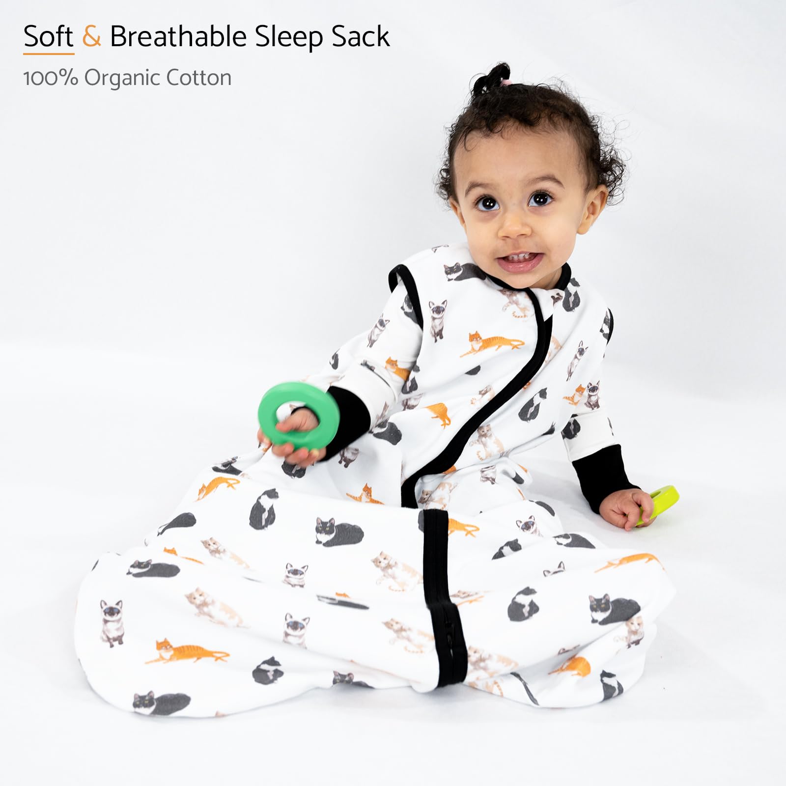 LollyBanks 100% Cotton Baby Sleep Sack 6-12 Months for Baby Boys, Soft Infant Sleep Sack with 2-Way Zipper, Cozy and Lightweight 0.5 TOG Baby Sleeping Bag, Baby Essentials (Cat Print)