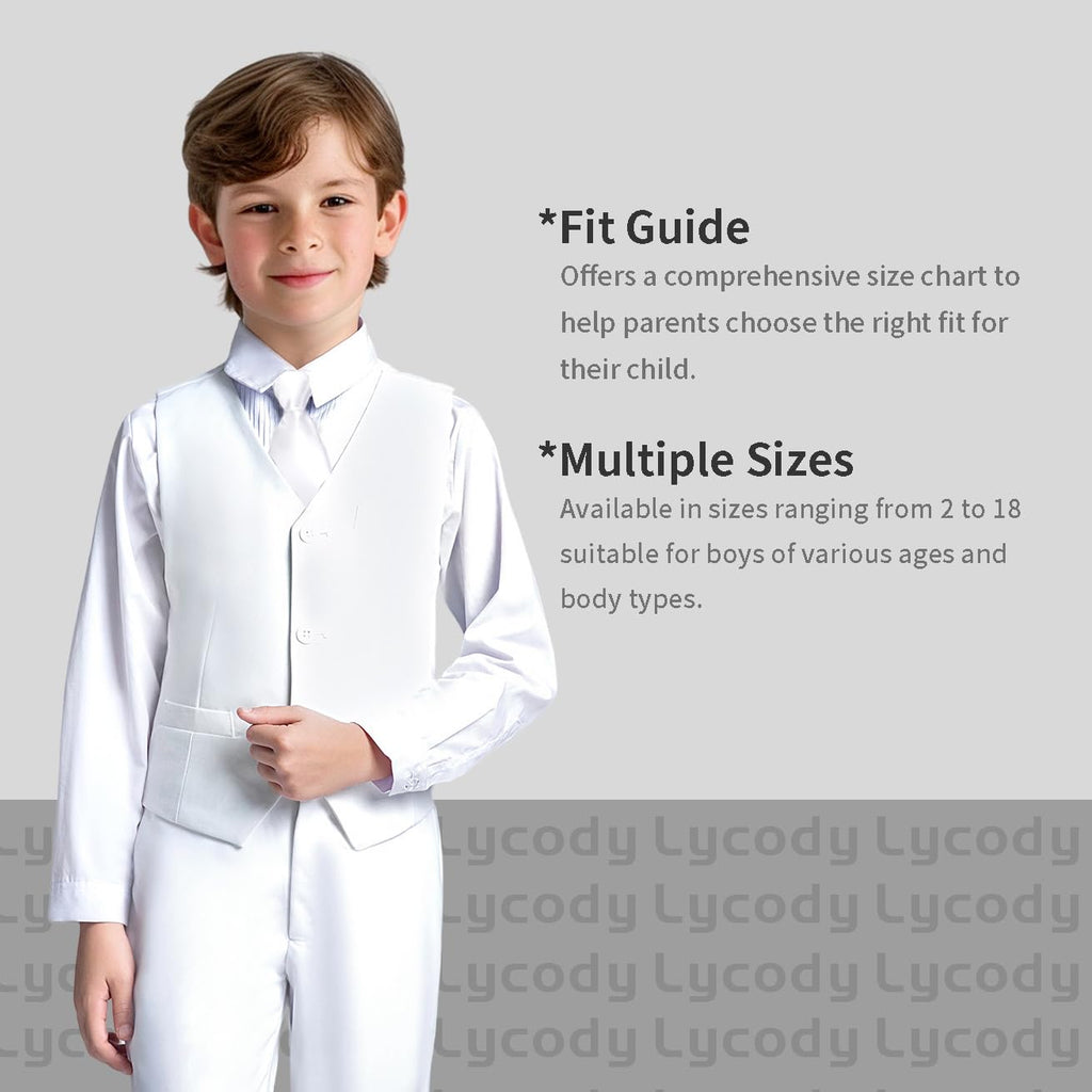 Lycody Boys Suit Vest Set Formal Dress Suits Wedding Outfit, White, 5T