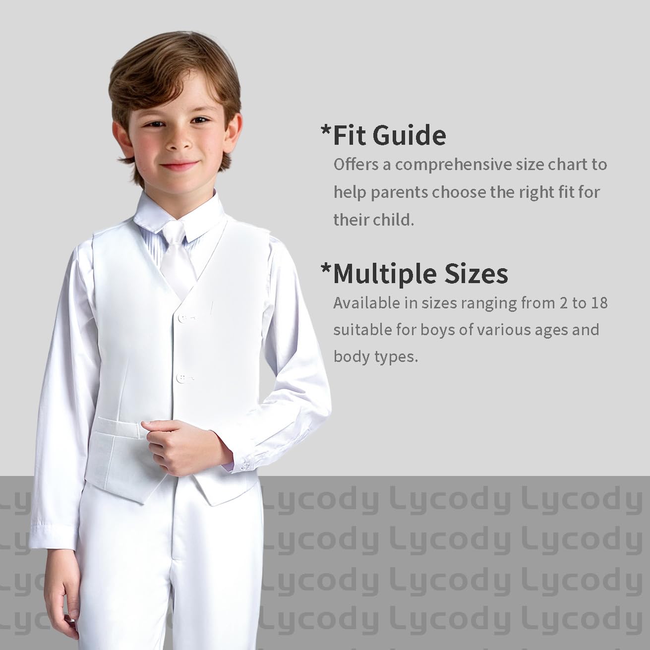 Lycody Boys Suit Vest Set Formal Dress Suits Wedding Outfit, White, 5T